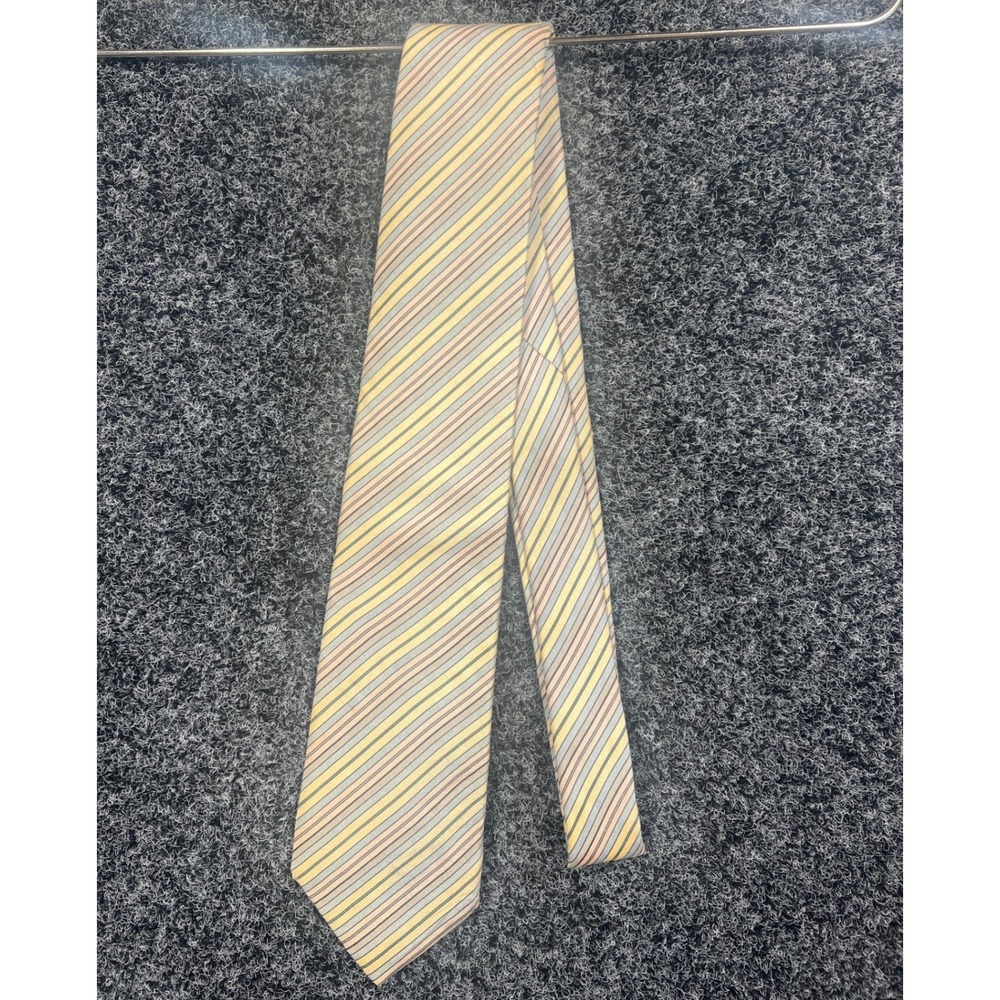 Kuppenheimer Tie Mens OS Yellow Grey Peach Striped Silk Classic Preppy Formal